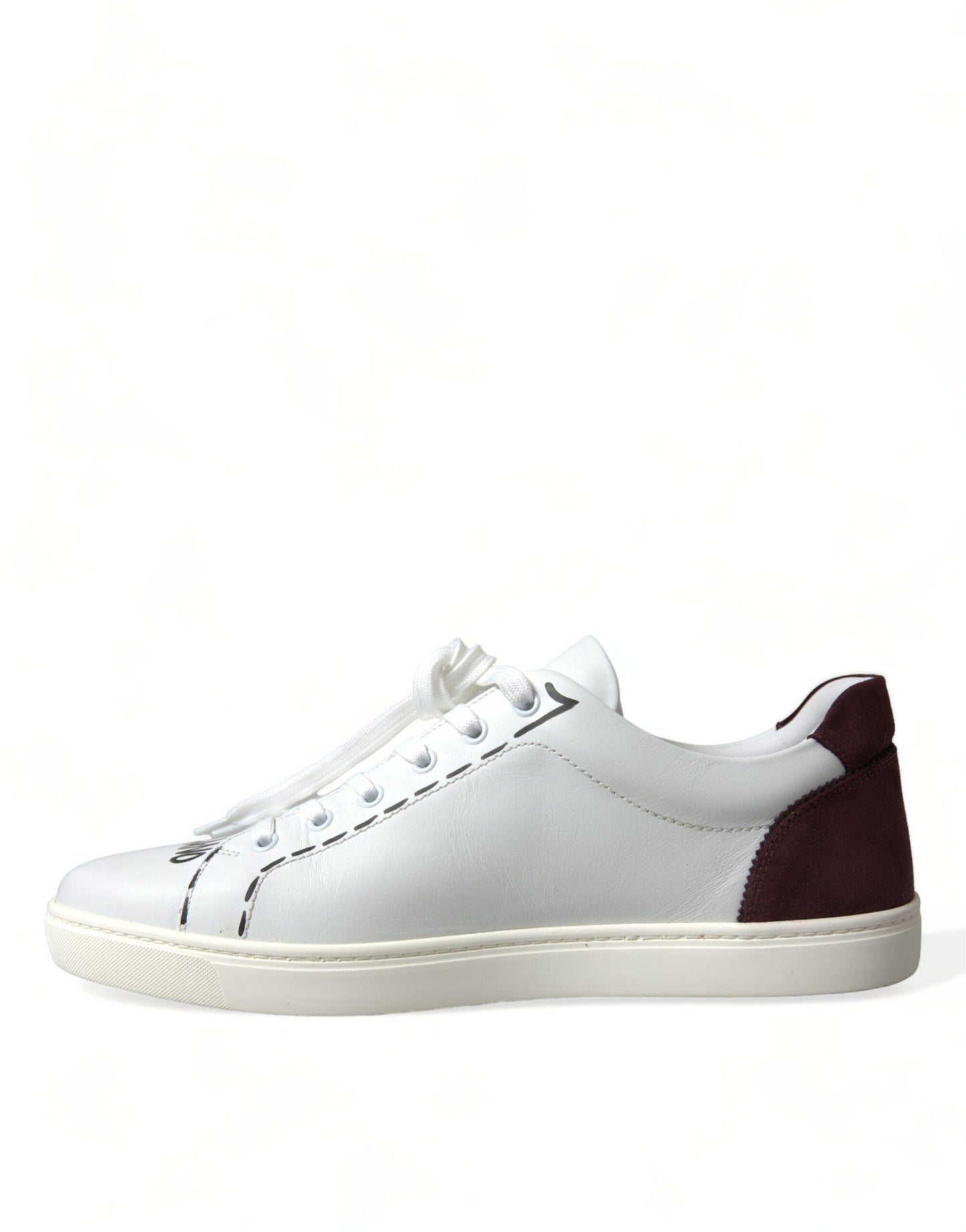 Zapatillas bajas de piel burdeos blancas con logotipo de Dolce & Gabbana