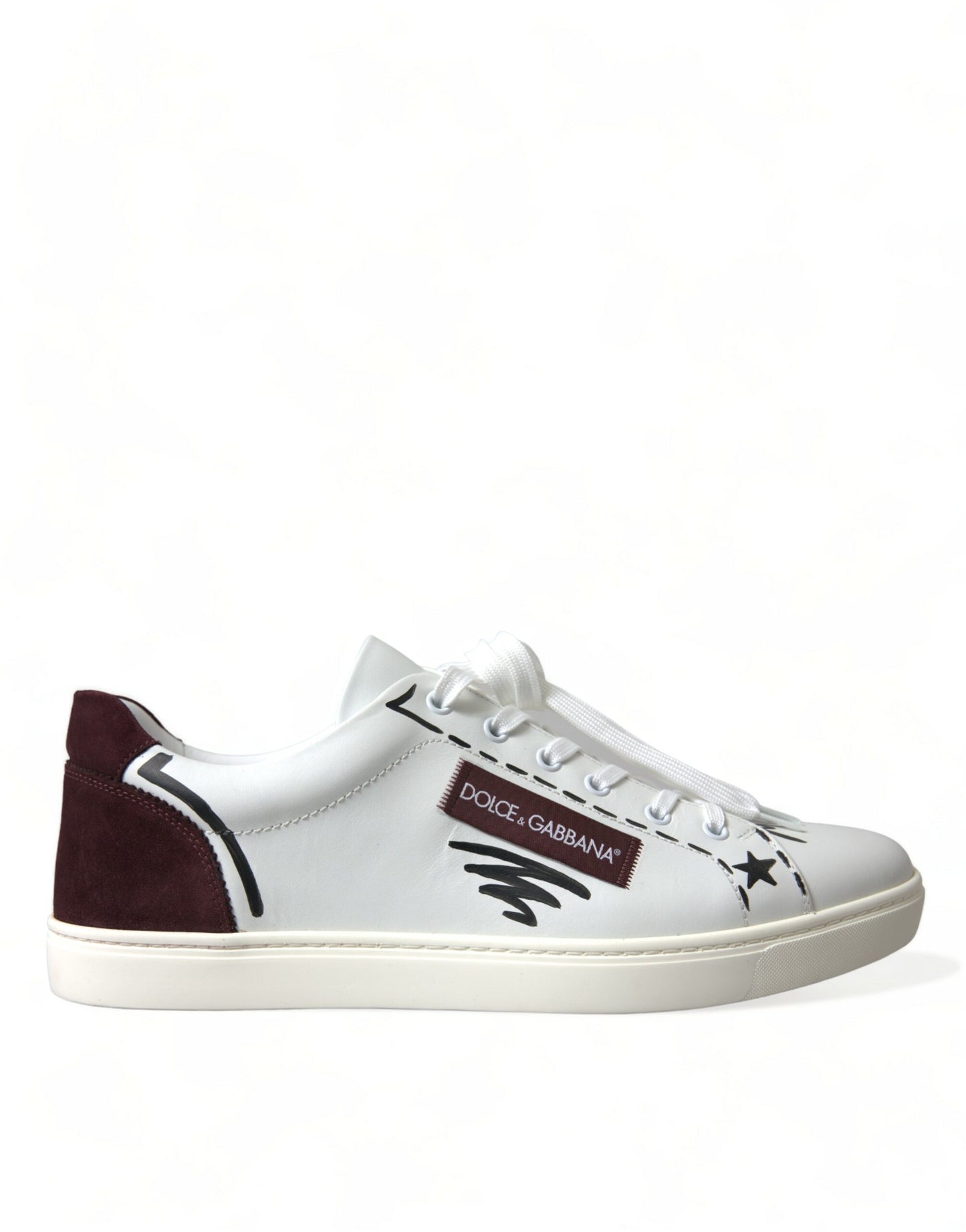 Zapatillas bajas de piel burdeos blancas con logotipo de Dolce & Gabbana