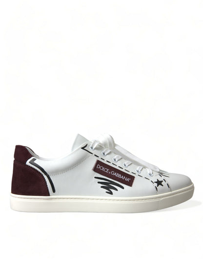 Zapatillas bajas de piel burdeos blancas con logotipo de Dolce & Gabbana