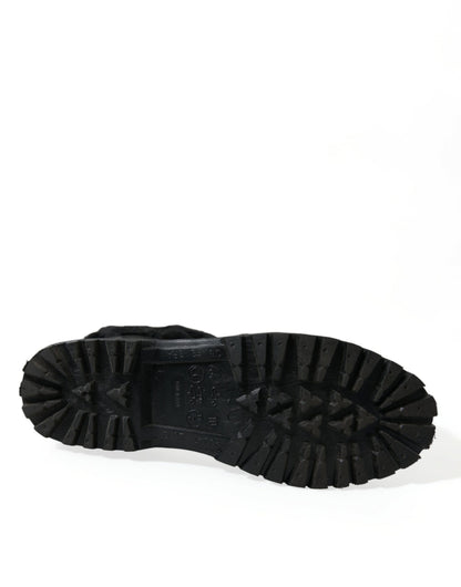 Dolce & Gabbana Botas de lluvia de goma negra con cordones y piel de oveja