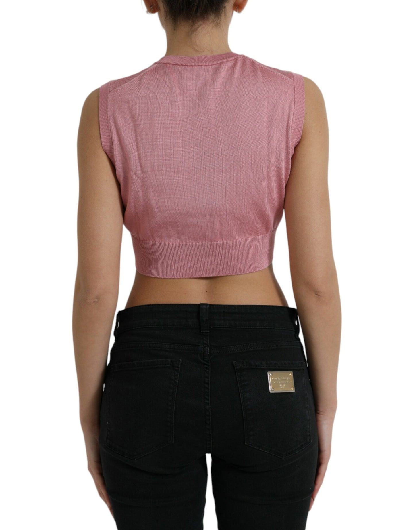 Top sin mangas corto rosa con cuello redondo Dolce & Gabbana