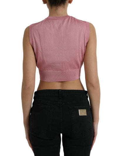 Top sin mangas corto rosa con cuello redondo Dolce & Gabbana