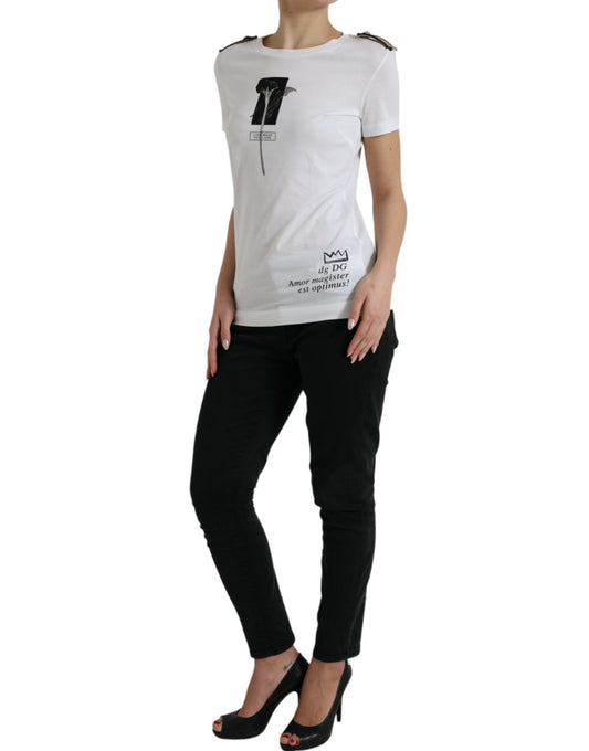 Camiseta de algodón de cuello redondo con rosas blancas y negras de Dolce & Gabbana