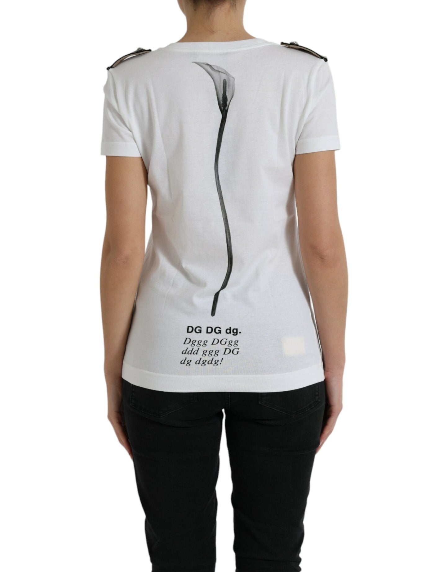 Camiseta de algodón de cuello redondo con rosas blancas y negras de Dolce & Gabbana