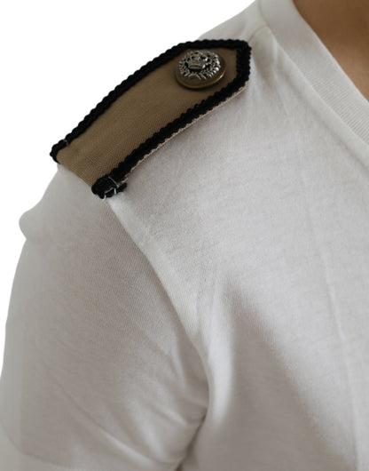 Camiseta de algodón de cuello redondo con rosas blancas y negras de Dolce & Gabbana