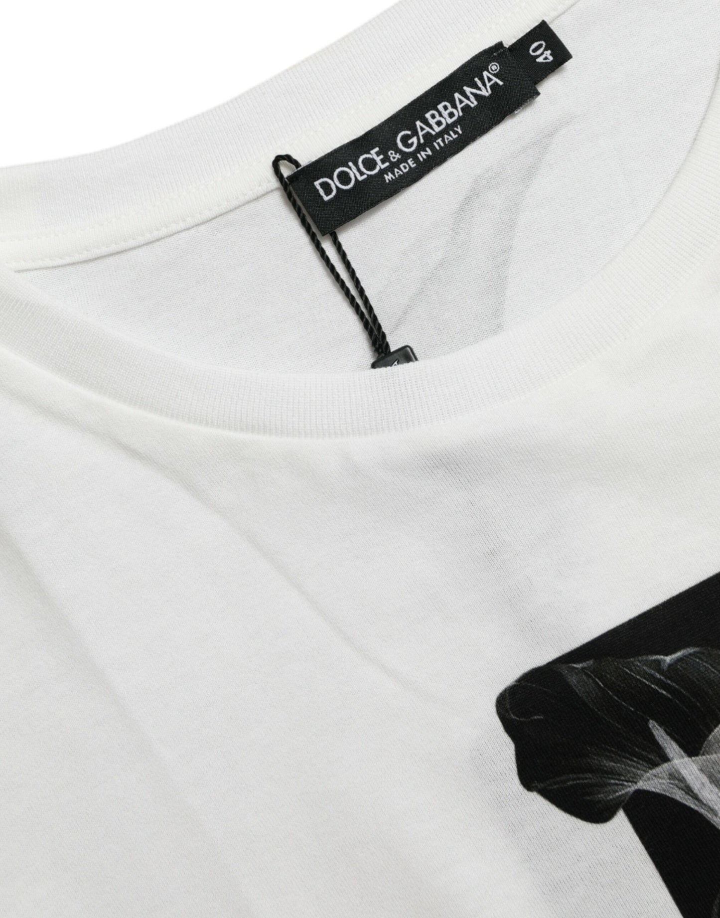 Camiseta de algodón de cuello redondo con rosas blancas y negras de Dolce & Gabbana