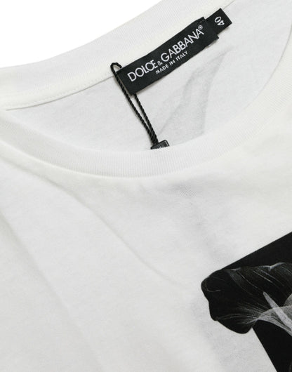 Camiseta de algodón de cuello redondo con rosas blancas y negras de Dolce & Gabbana