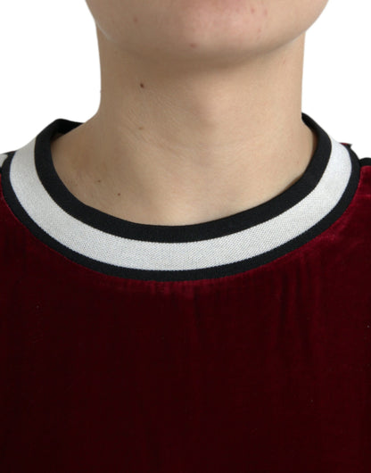 Suéter Dolce & Gabbana de terciopelo burdeos con cuello redondo