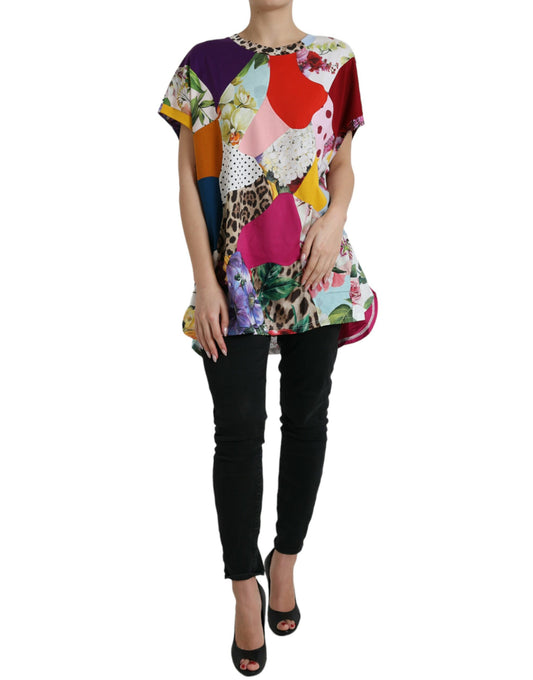 Dolce & Gabbana Blusa Top de Algodón y Seda con Parches Multicolor