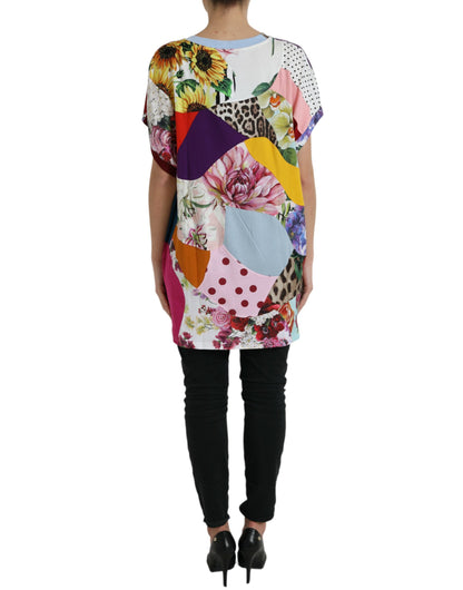 Dolce & Gabbana Blusa Top de Algodón y Seda con Parches Multicolor