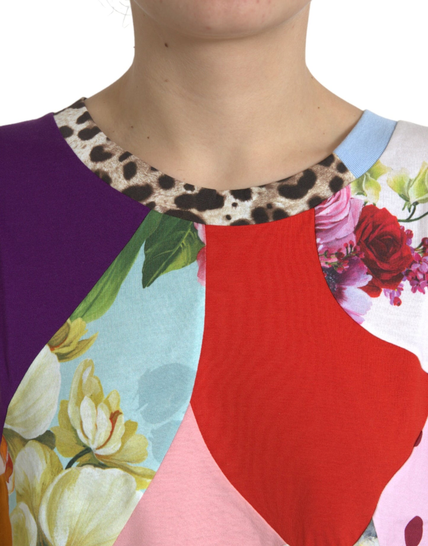 Dolce & Gabbana Blusa Top de Algodón y Seda con Parches Multicolor