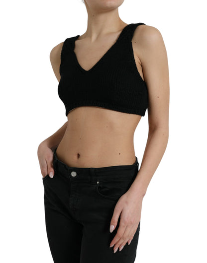 Top bustier corto de cachemir negro con cuello de pico de Dolce & Gabbana