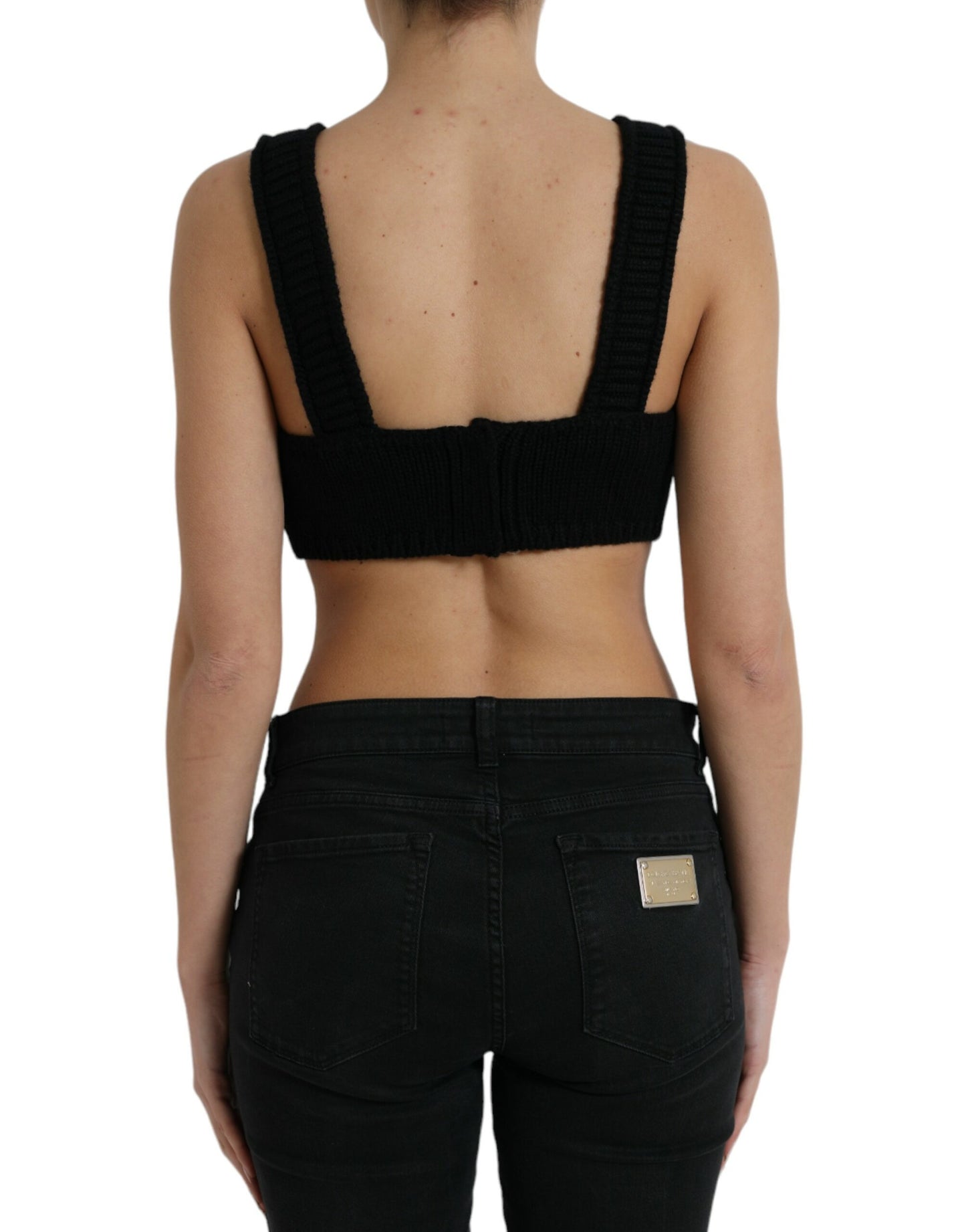 Top bustier corto de cachemir negro con cuello de pico de Dolce & Gabbana