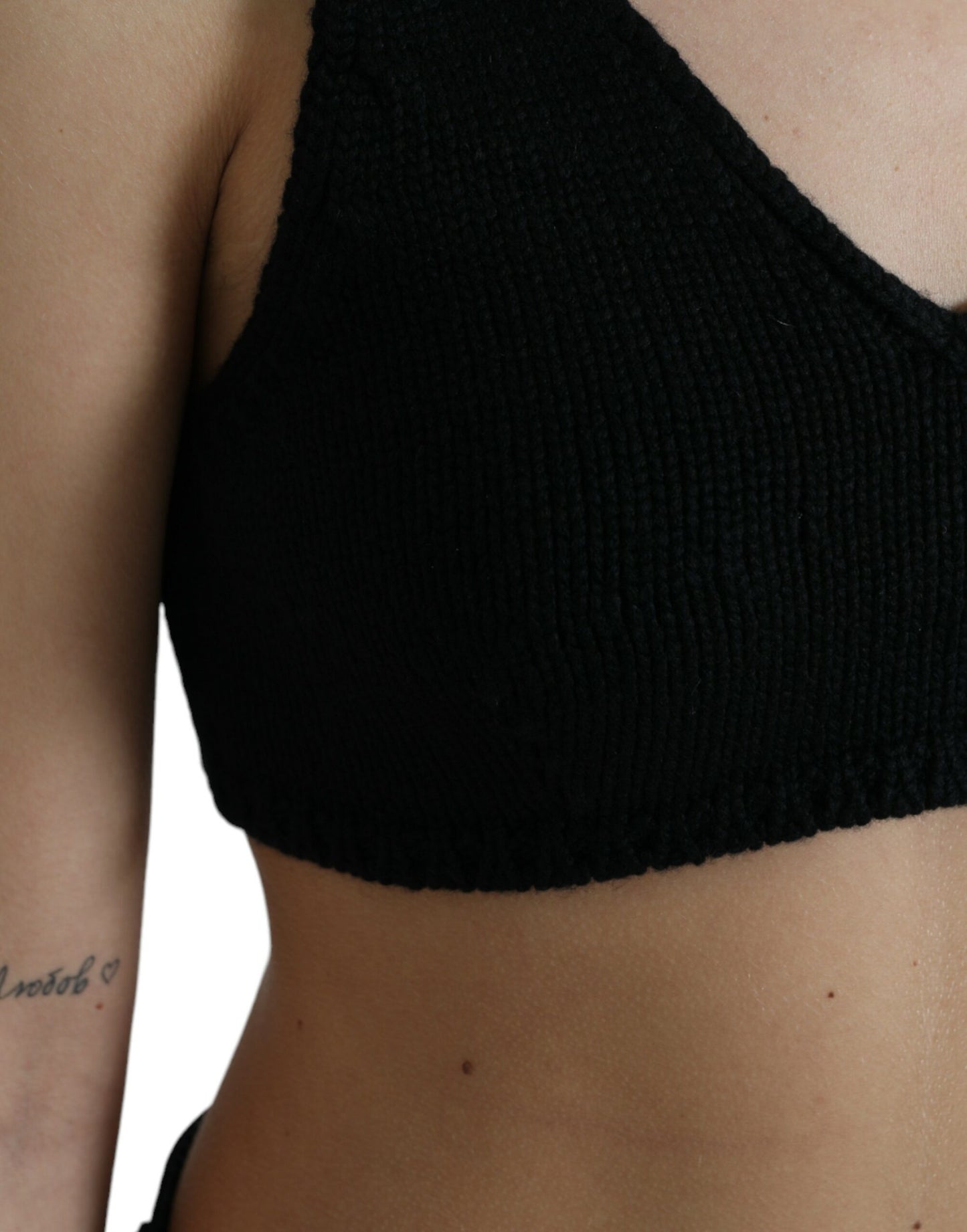 Top bustier corto de cachemir negro con cuello de pico de Dolce & Gabbana