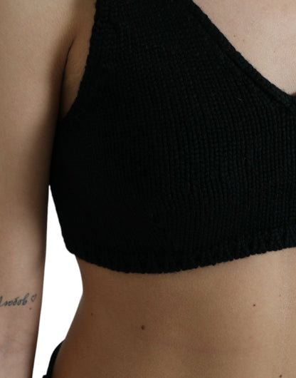 Top bustier corto de cachemir negro con cuello de pico de Dolce & Gabbana