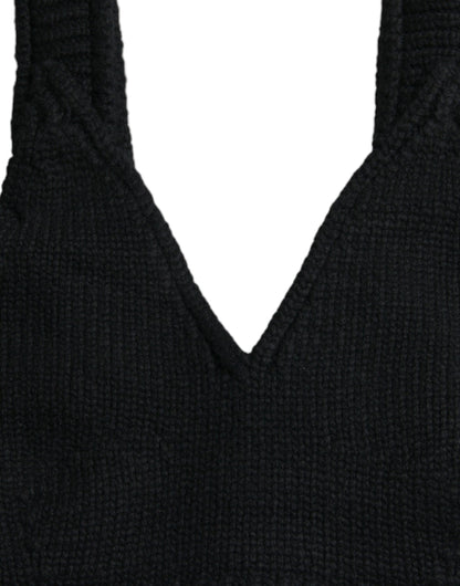 Top bustier corto de cachemir negro con cuello de pico de Dolce & Gabbana
