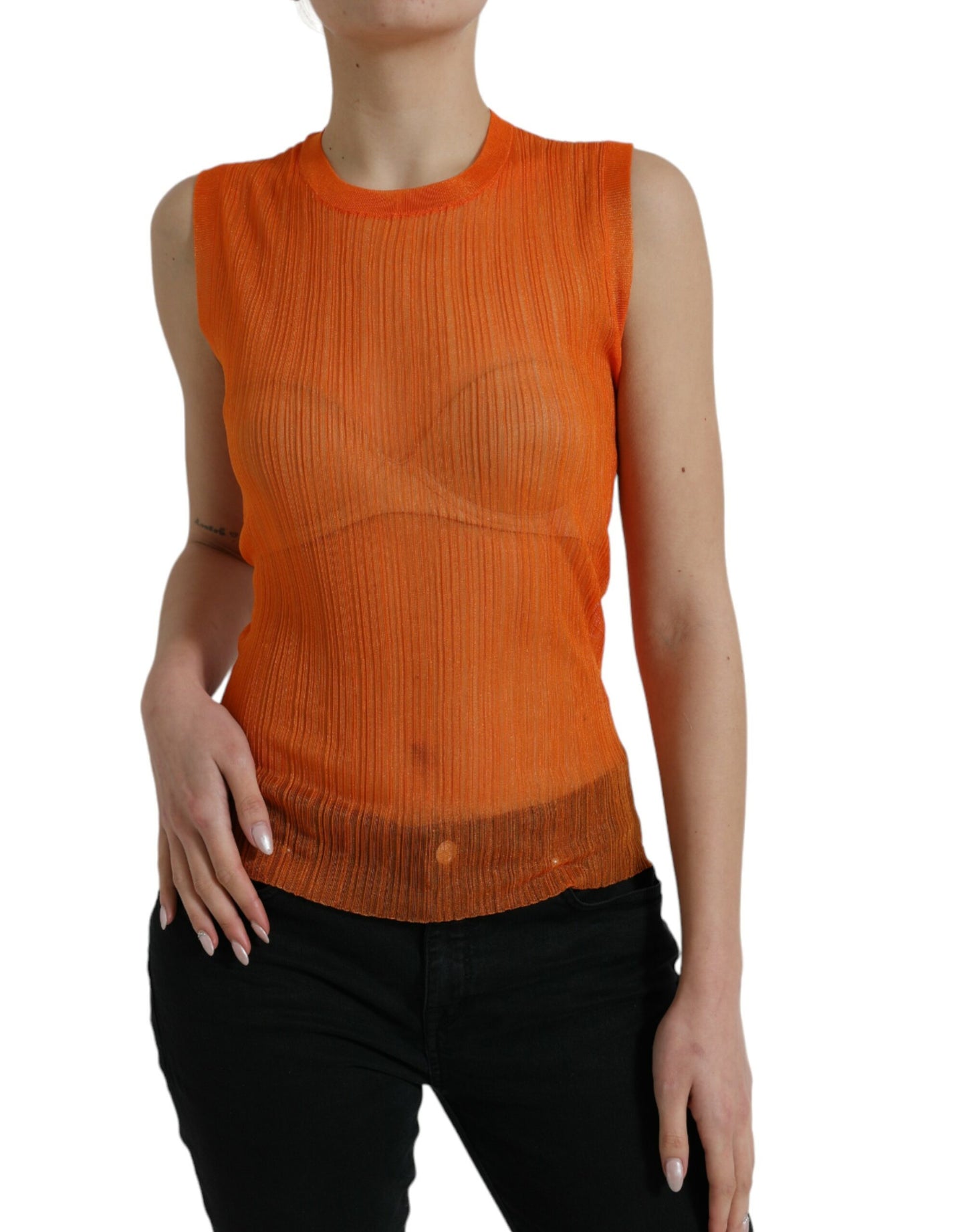 Dolce & Gabbana Blusa sin mangas con cuello redondo transparente naranja