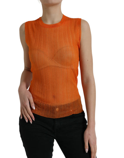 Dolce & Gabbana Blusa sin mangas con cuello redondo transparente naranja