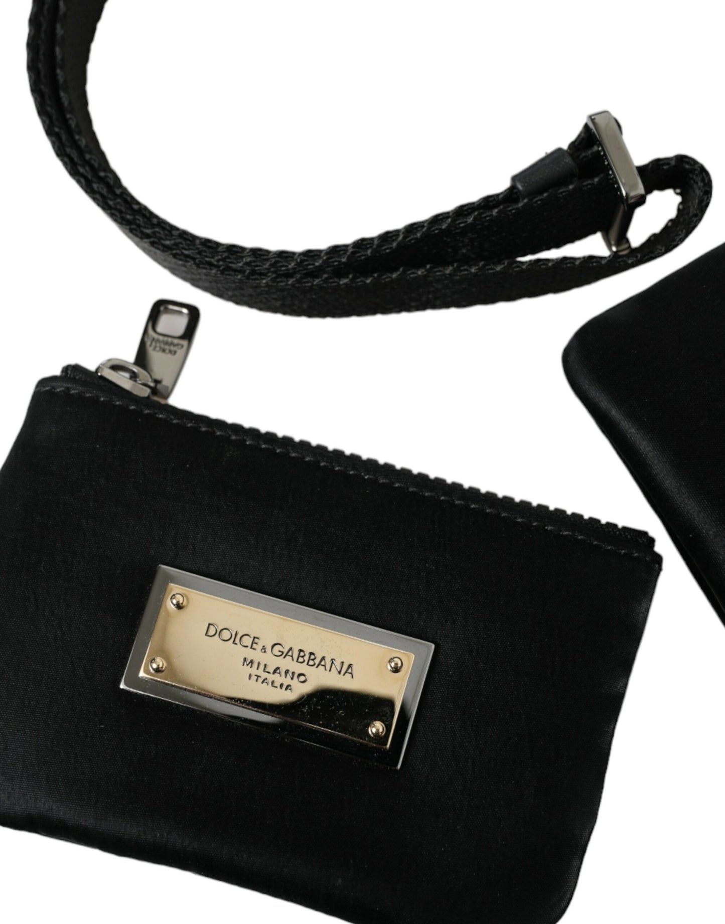 Bolso de mano Dolce & Gabbana de nailon negro con logo y placa llavero