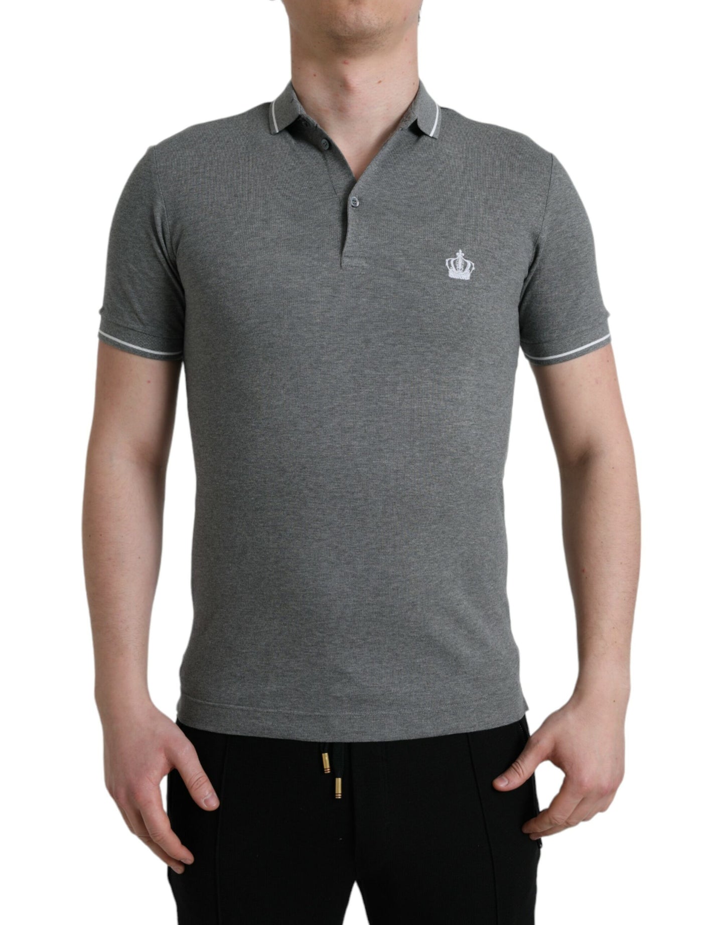 Camiseta con cuello y manga corta Crown de Dolce & Gabbana gris