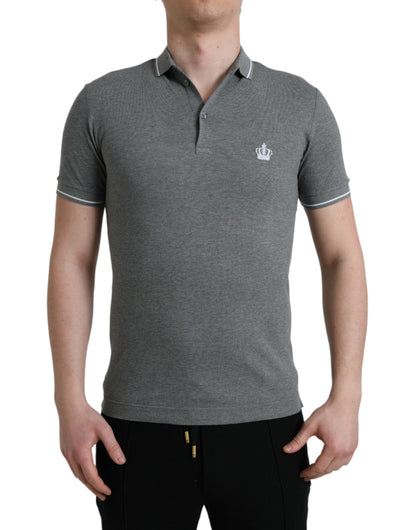 Camiseta con cuello y manga corta Crown de Dolce & Gabbana gris