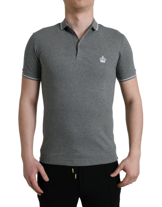 Camiseta con cuello y manga corta Crown de Dolce & Gabbana gris