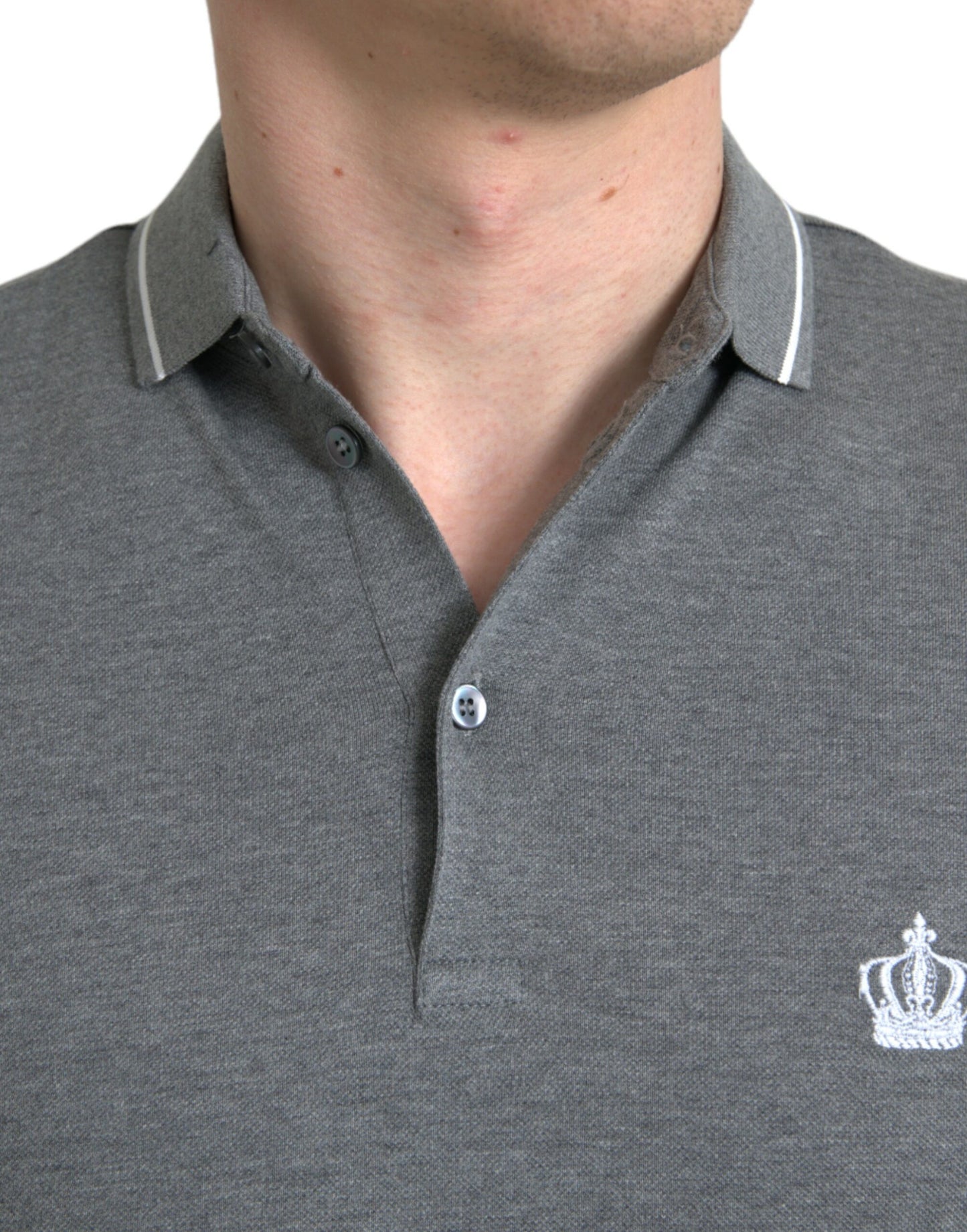 Camiseta con cuello y manga corta Crown de Dolce & Gabbana gris