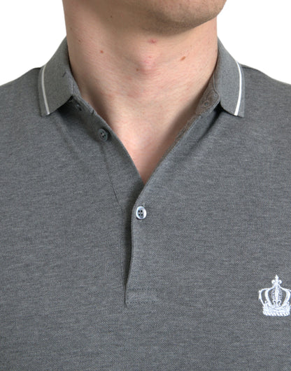 Camiseta con cuello y manga corta Crown de Dolce & Gabbana gris
