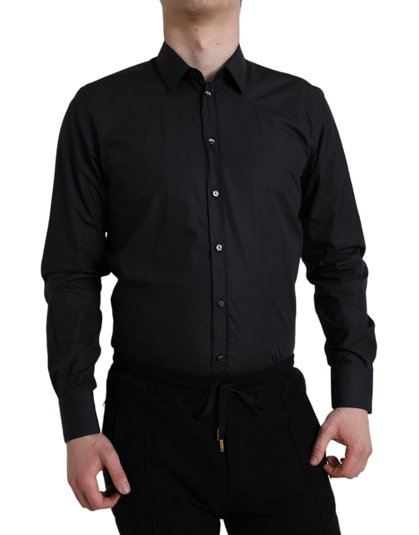 Camisa de vestir formal con cuello de algodón azul marino de Dolce & Gabbana