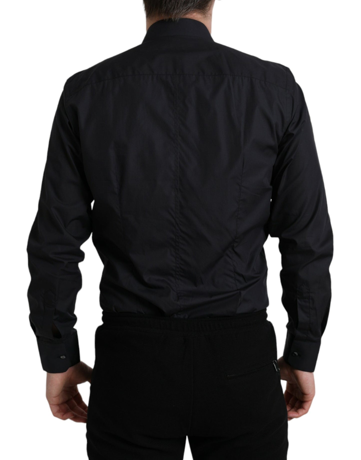 Camisa de vestir formal con cuello de algodón azul marino de Dolce & Gabbana