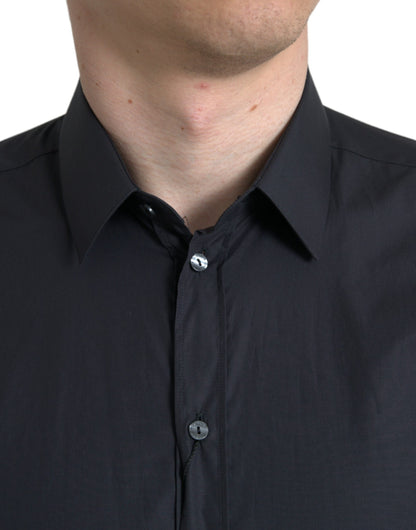 Camisa de vestir formal con cuello de algodón azul marino de Dolce & Gabbana
