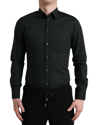 Camisa de vestir formal dorada de seda de algodón negro de Dolce & Gabbana