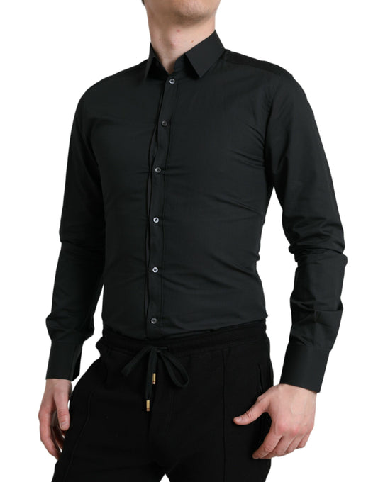 Camisa de vestir formal dorada de seda de algodón negro de Dolce & Gabbana