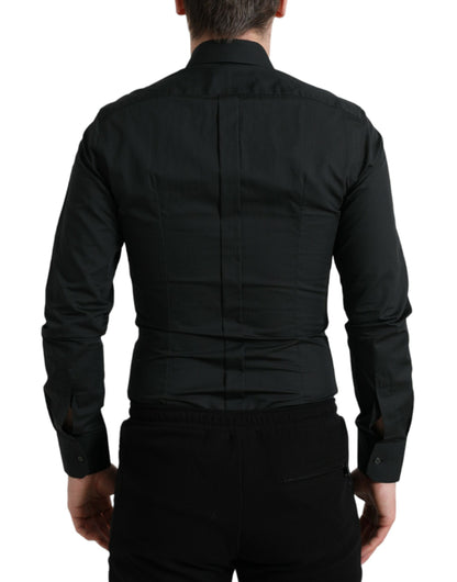 Camisa de vestir formal dorada de seda de algodón negro de Dolce & Gabbana