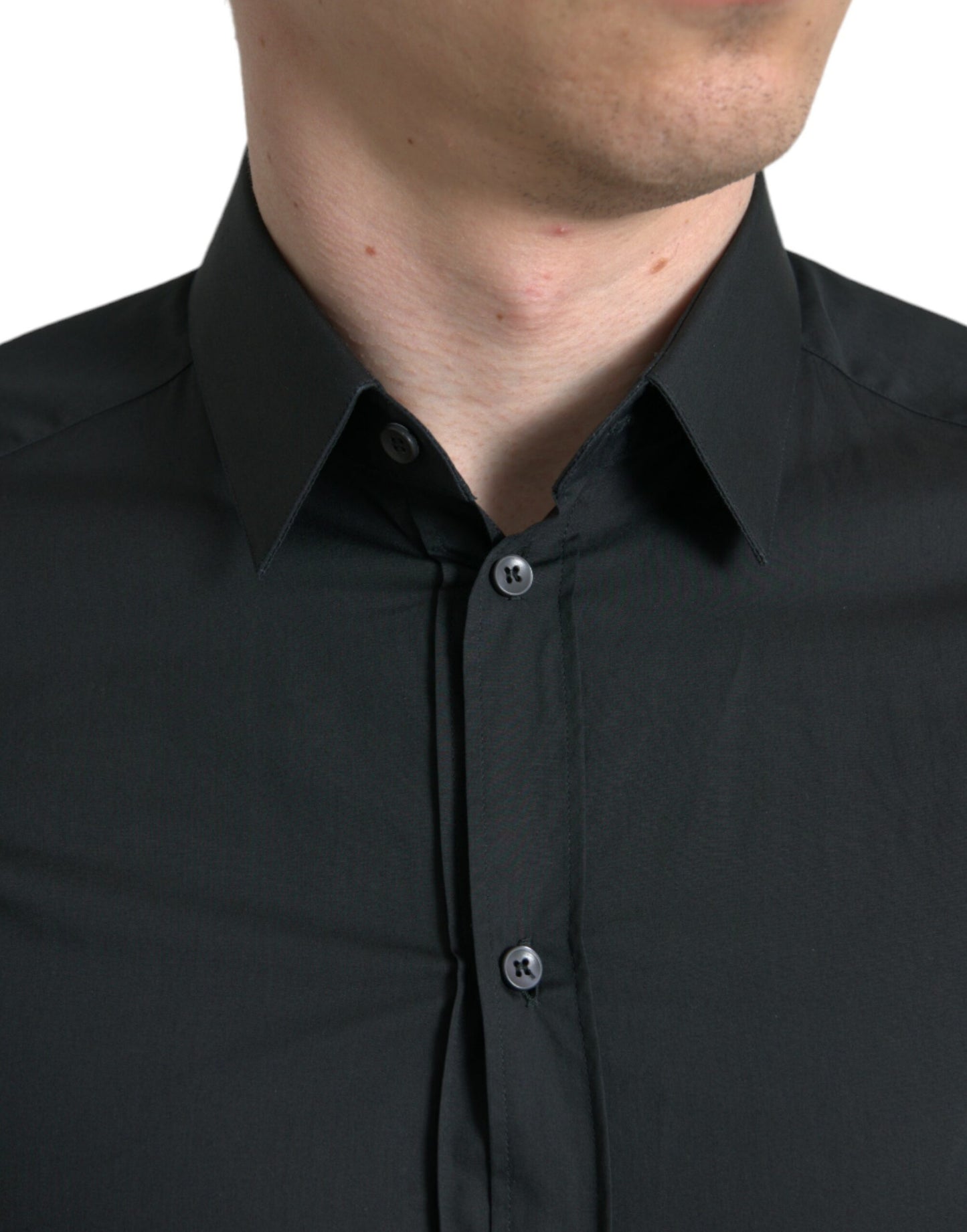 Camisa de vestir formal dorada de seda de algodón negro de Dolce & Gabbana