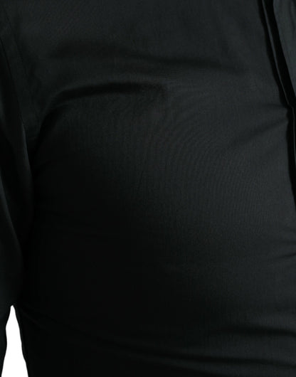 Camisa de vestir formal dorada de seda de algodón negro de Dolce & Gabbana