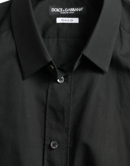 Camisa de vestir formal dorada de seda de algodón negro de Dolce & Gabbana