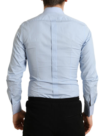 Dolce & Gabbana Camisa de vestir formal dorada de algodón azul cielo para hombre
