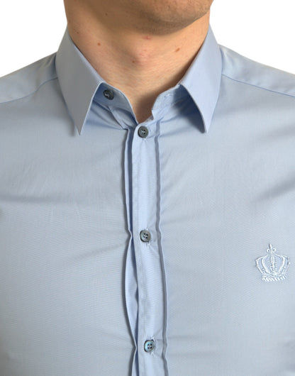 Dolce & Gabbana Camisa de vestir formal dorada de algodón azul cielo para hombre
