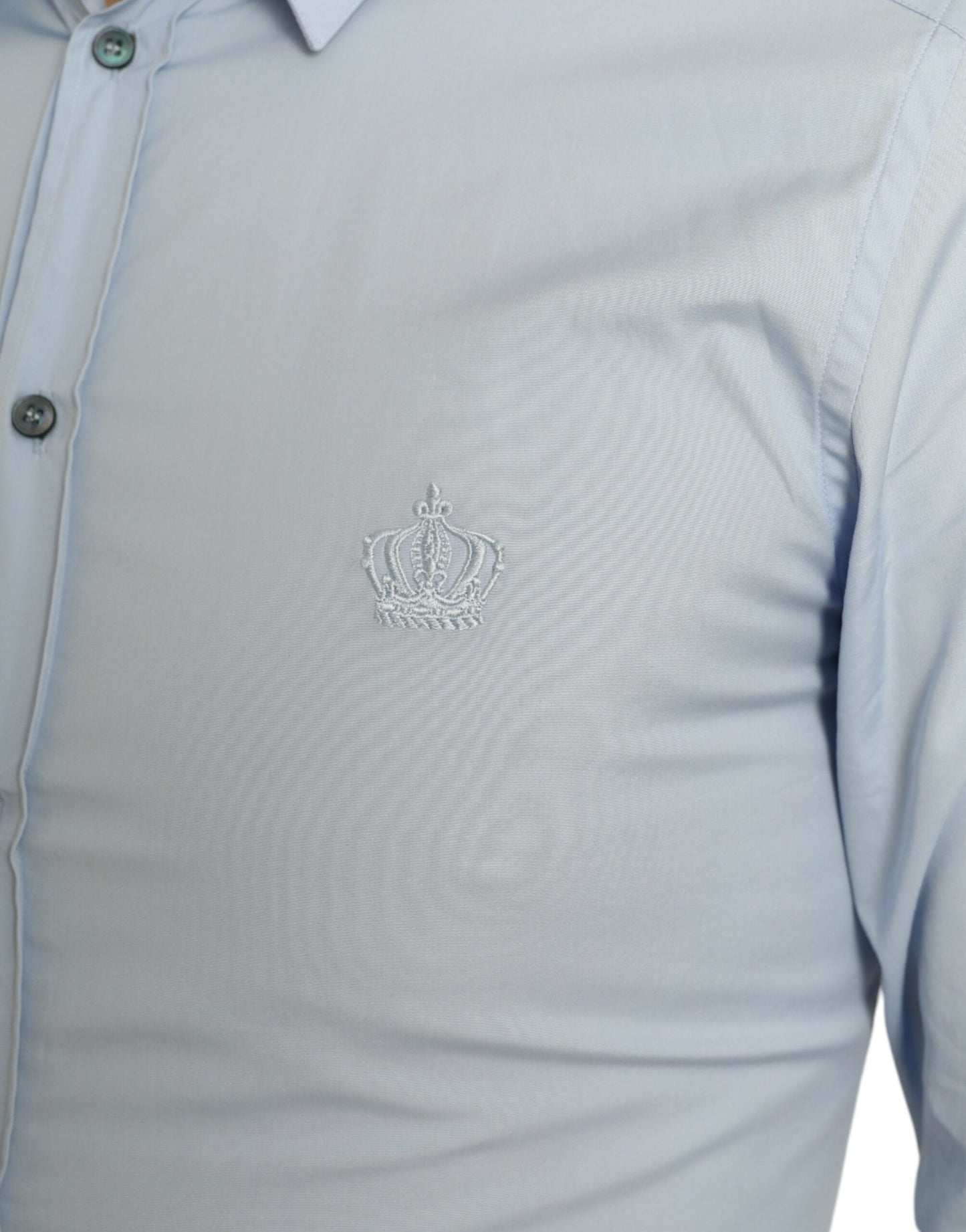 Dolce & Gabbana Camisa de vestir formal dorada de algodón azul cielo para hombre