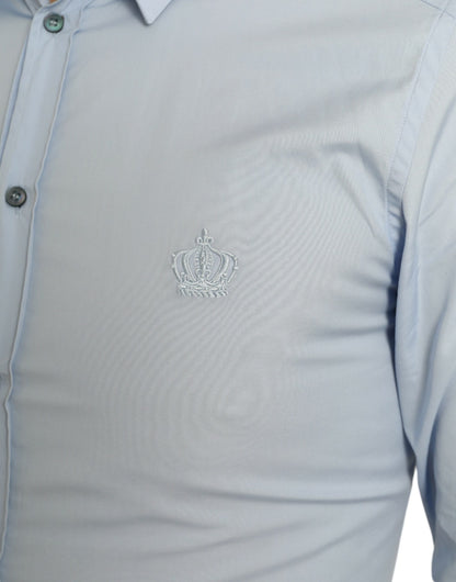 Dolce & Gabbana Camisa de vestir formal dorada de algodón azul cielo para hombre