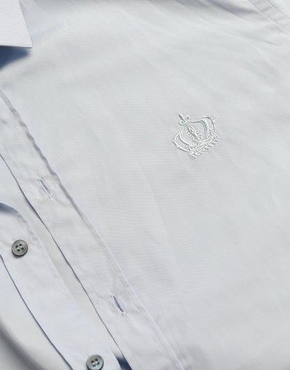 Dolce & Gabbana Camisa de vestir formal dorada de algodón azul cielo para hombre
