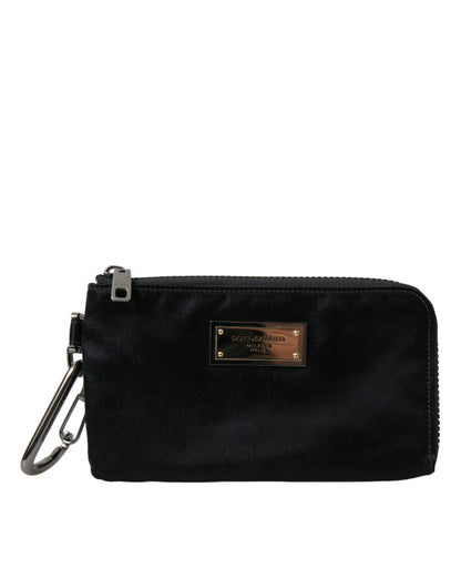 Dolce & Gabbana Bolsos de Mano Tipo Clutch con Llavero y Placa con el Logo de Nylon Negro