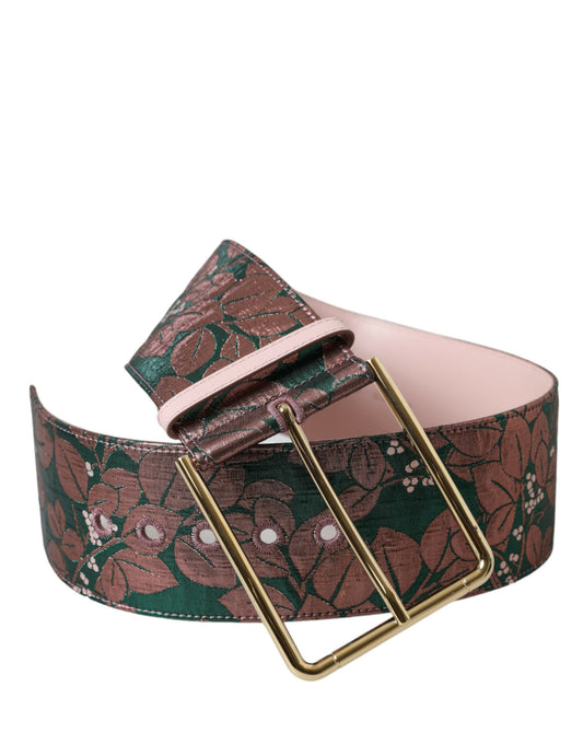 Cinturón Dolce & Gabbana Multicolor Floral Jacquard Hebilla Dorada Lúrex