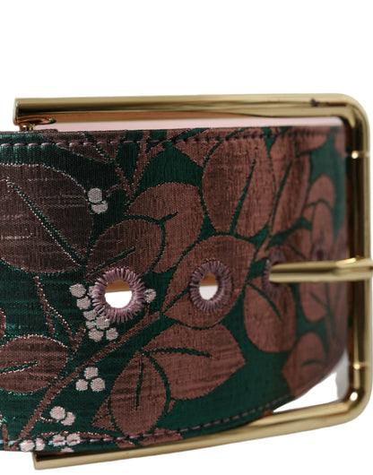 Cinturón Dolce & Gabbana Multicolor Floral Jacquard Hebilla Dorada Lúrex