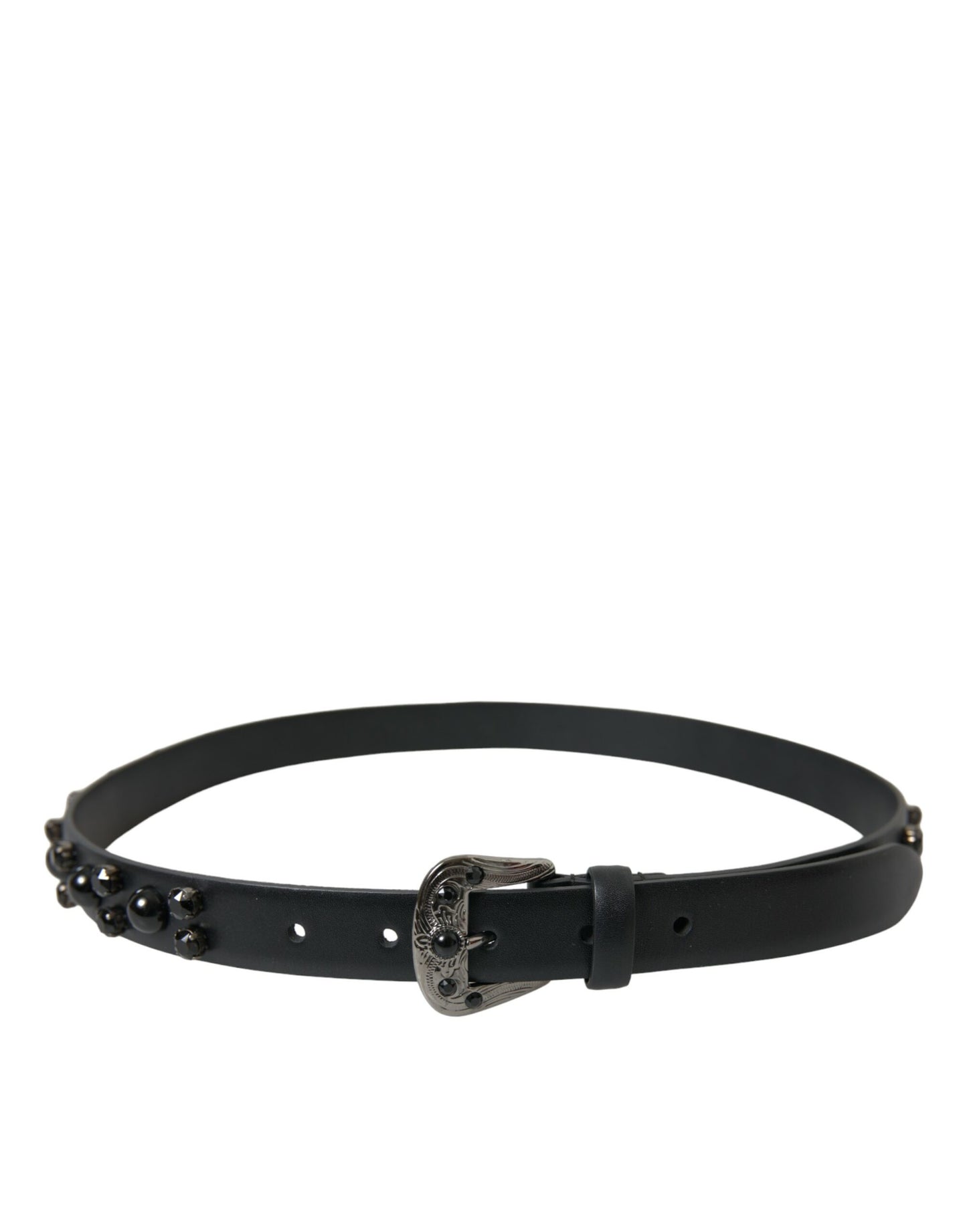 Cinturón Dolce & Gabbana de cuero negro adornado con hebilla grabada