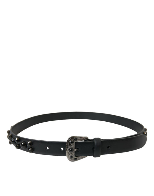 Cinturón Dolce & Gabbana de cuero negro adornado con hebilla grabada