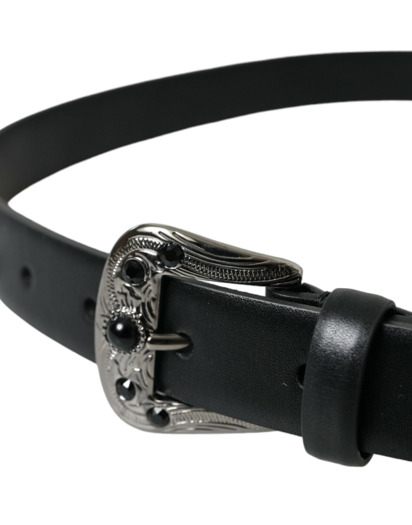 Cinturón Dolce & Gabbana de cuero negro adornado con hebilla grabada
