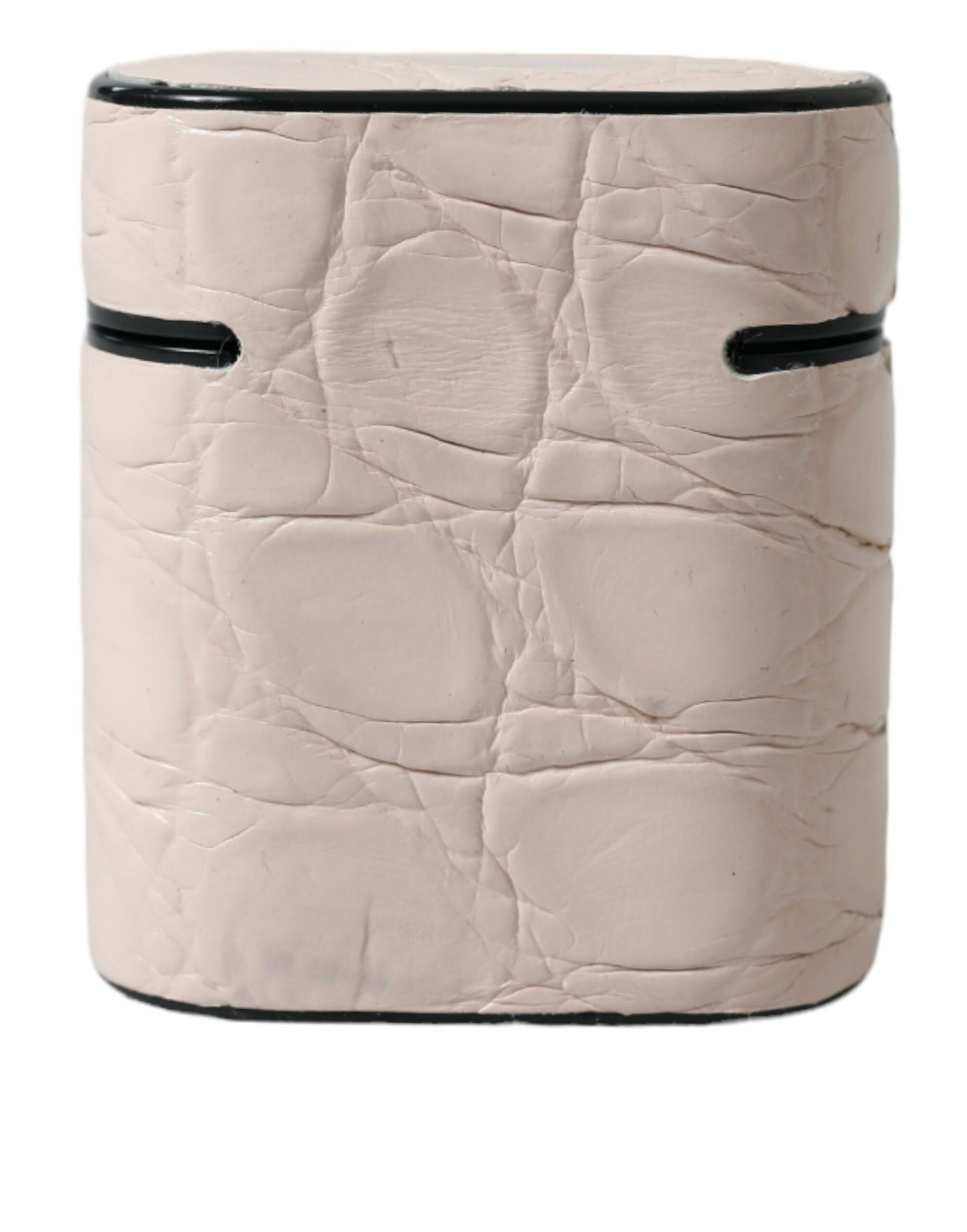 Funda para Airpods Dolce & Gabbana de piel de becerro rosa claro con placa metálica del logo