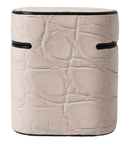 Funda para Airpods Dolce & Gabbana de piel de becerro rosa claro con placa metálica del logo